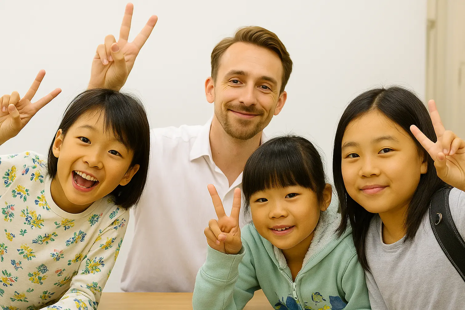 京都伏見区の英会話教室でネイティブ先生と学ぶ子どもたち